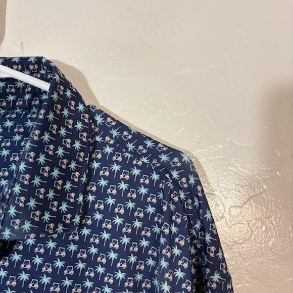 Rhoback Polo Shirt Mens 2XL Navy Performance Golf Palm Tree Golf Cart Print - Picture 2 of 7